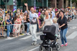 Stockholm, Sweden - July 30, 2016: Celebrities Mark Levengood, Jonas Gardell and Mona Sahlin   participated in Stockholm Pride Parade 2016, which  was followed by almost half a million spectators. The Stockholm Pride festival has been held annually since 1998.