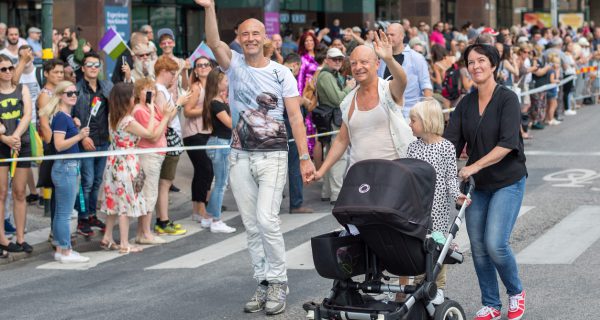 Stockholm, Sweden - July 30, 2016: Celebrities Mark Levengood, Jonas Gardell and Mona Sahlin   participated in Stockholm Pride Parade 2016, which  was followed by almost half a million spectators. The Stockholm Pride festival has been held annually since 1998.